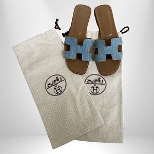 HERMES Oran Denim 'Toile De Jean' Slide Sandals
